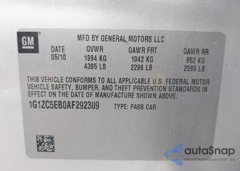 2010 Chevrolet Malibu Lt из США, поврежденный, VIN 1G1ZC5EB0AF292309